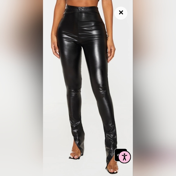 PrettyLittleThing Shape PU Split Hem Trouser - Black, Sz: 12 - Picture 2 of 7